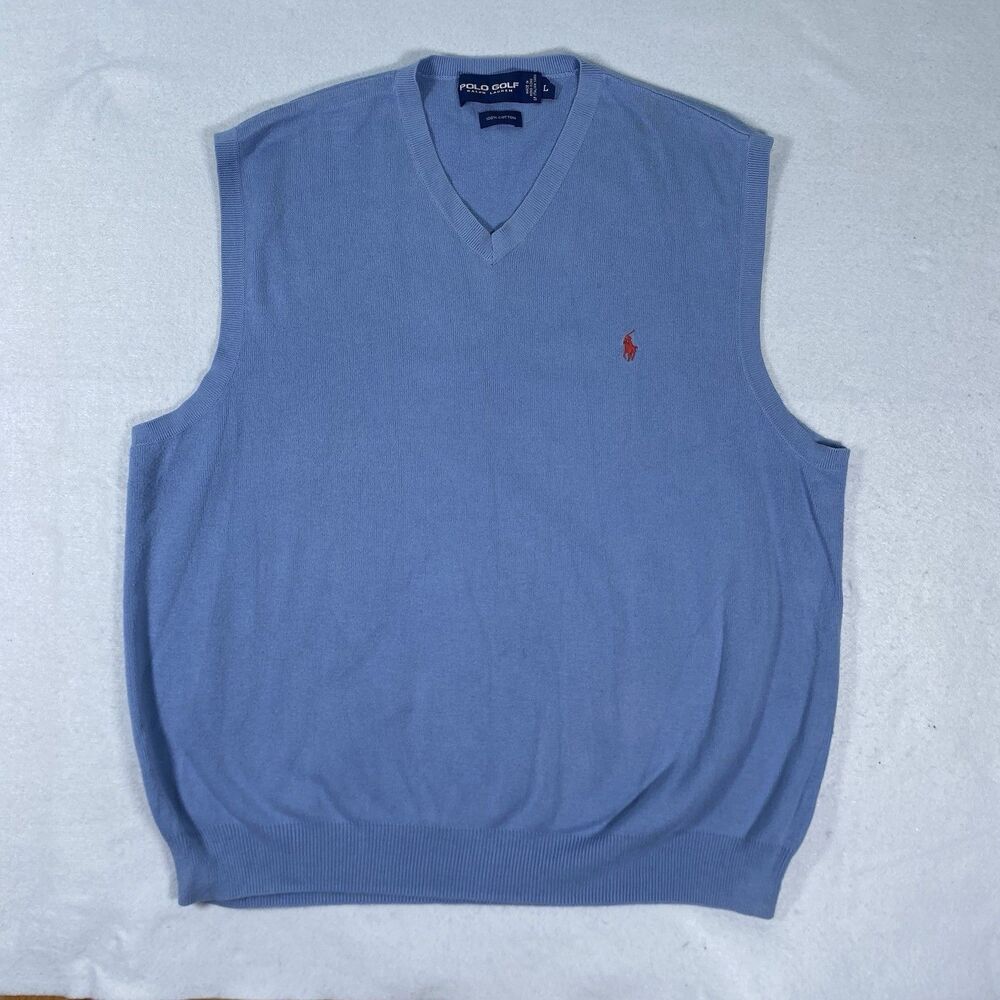 Polo Golf Ralph Lauren Cotton V-Neck Sweater Vest Light Blue Men’s Size Large
